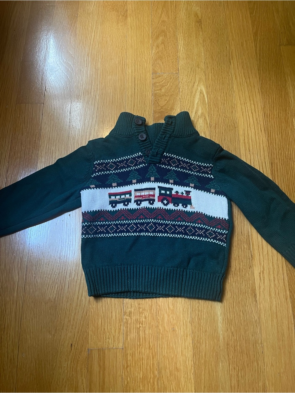 The Children’s Place Green Holiday Train Knit Sweater Size 12-18 months